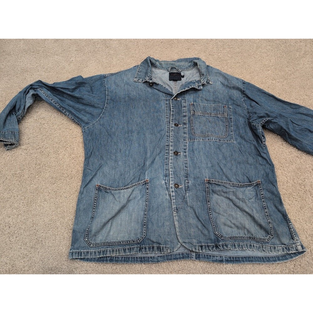 Tommy Bahama Indigo Palms Denim Chore Button Up Shacket/Jacket Distressed XXL - Picture 11 of 12